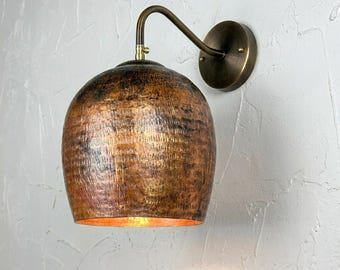 Copper Wall Lamp , Industrial Wall Sconce , Copper Wall Light , Modern Brass Wall Fixture , Rustic Dome Light  Lighting , Outdoor Aged Lamp