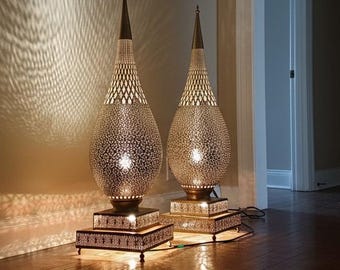 真鍮　モロッコランプ　シルバー モロッコ シルバー フロア ランプ 2 個セット - ハンドメイド真鍮