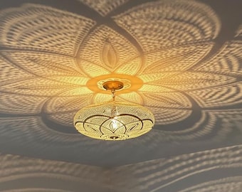 Lámpara colgante de latón marroquí, iluminación decorativa para el hogar hecha a mano