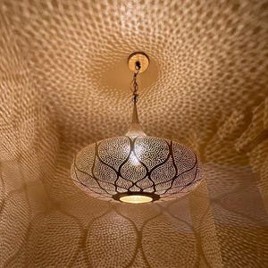 Moroccan Brass Pendant Light: Handmade Openwork Lamp
