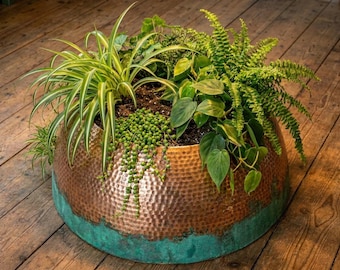 Kupfer-Blumentopf, Gehämmerter Innen-Außen-Blumentopf, Sukkulenten-Gartengefäß, großer Veranda-Blumentopf, Handgemachter Kupfer-Blumentopf