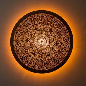 Handmade Moroccan Brass Wall Sconce, Geometric Lamp Shade