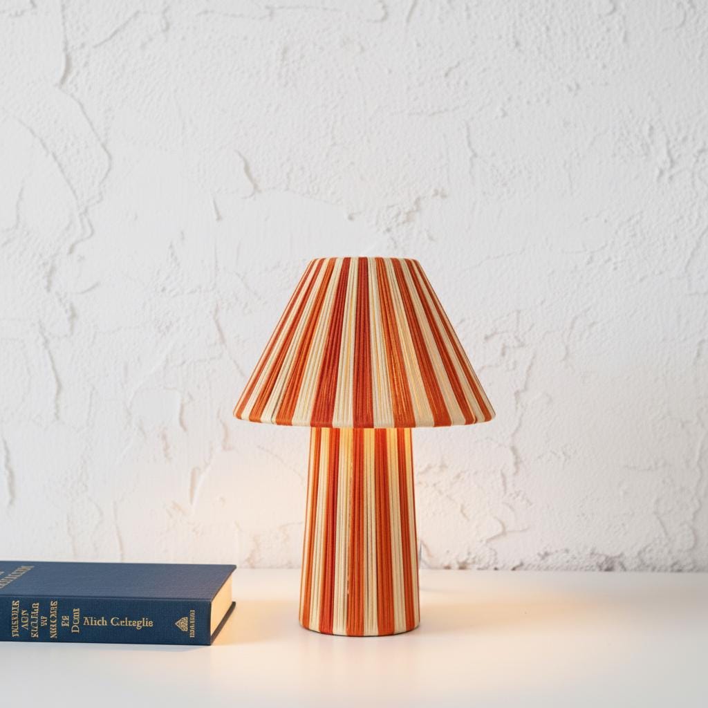 Moroccan Raffia Table Lampshade: Handmade Striped Lamp