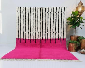 Handmade Pink Moroccan Wool Rug – Modern Berber Area Rug