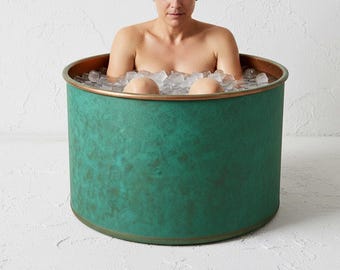 Handcrafted Green Patina Copper Ice Bath Tub – Cold Plunge for Wellness