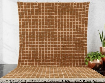 Handwoven Moroccan Wool Rug – Terracotta Beni Ourain, Modern Boho