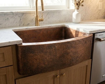 Rustikales gehämmertes Kupfer Bar Sink, handgemachtes Küchenarbeitsplatz Waschbecken, Kupfer Bauernhaus Spüle mit Abtropffläche, Küchenspüle
