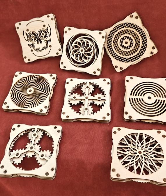 Laser cut Basswood Kinetic Coasters