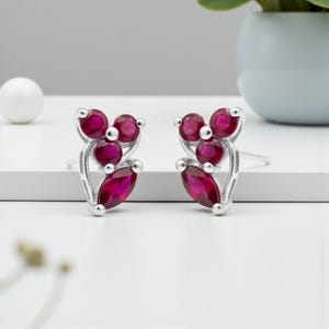 July Birthstone Ruby Gemstone Stud Sterling Silver Earrings jewelry for gifting women