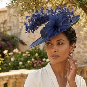 Elegant Blue Women\'s Dress Hat with Decorative Brooch Church Hats for Women Royal Blue - Etsy main image 3