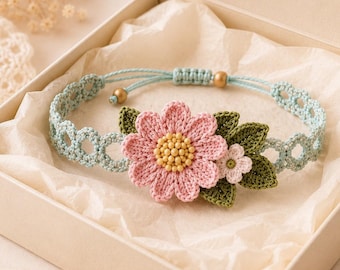 Crochet Flower Bracelet Pattern PDF, Beaded Floral Jewelry Tutorial, Adjustable Boho Bracelet, Beginner Instant Download