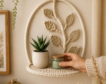 Macrame Leaf Wall Shelf Pattern PDF, Boho Plant Shelf Tutorial, Botanical Wall Hanging, DIY Home Decor  (Digital Download)