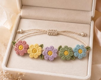 Crochet Flower Bracelet Pattern PDF, Pastel Daisy Jewelry Tutorial (Digital Download)