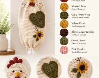 Crochet Chicken Bag Holder Pattern PDF, Farmhouse Grocery Bag Dispenser, Cute Kitchen Organizer, Plastic Bag Saver Crochet(Digital Download)