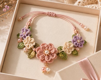 Crochet Flower Anklet Pattern PDF, Blush Garden Floral Ankle Bracelet Tutorial, Pearl Crochet Jewelry Summer DIY (Digital Download)