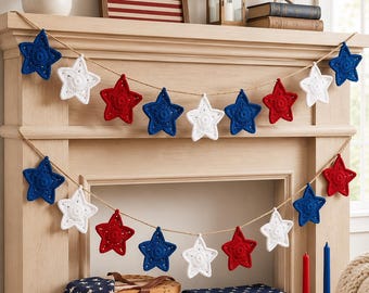 Crochet Star Garland Pattern PDF, 4th of July Crochet Decor, Easy Star Bunting Pattern, DIY Patriotic Hanging Banner