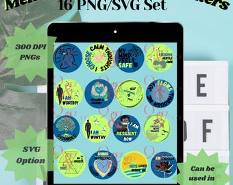Klistermärken för bekräftelser på mental hälsa: Digital kalender med självvårds-PNG-set (digital nedladdning)