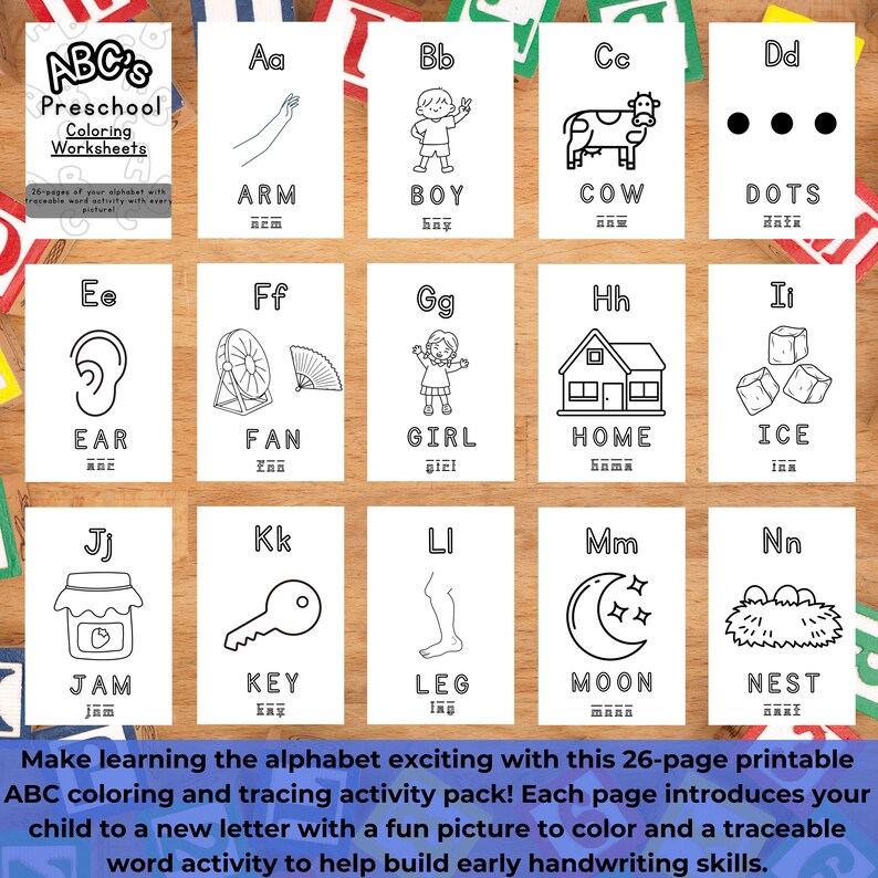 ABC Coloring & Tracing Preschool Worksheets - Printable Learning (PDF ...