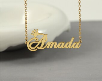 Personalized Name Necklace,Crown Name Necklace,Name Necklace With Crown,Custom Gold Name Necklace,Personalized Jewelry,Christmas Gift