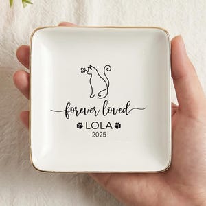 Personalized Cat Memorial Dish, Cat Loss Gift, Forever Loved Cat Trinket Dish, Custom Pet Sympathy Gift, Cat Remembrance Home Decor