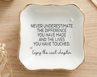 Retirement Jewelry Dish, Inspirational Trinket Tray Gift For Coworker, Mentor Or Teacher, New Chapter Keepsake