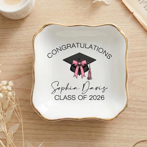 Custom Graduation Jewelry Dish, Personalized Class of 2026 Gift, Daughter Graduation Present, High School Grad Tray, Coquette Bow,