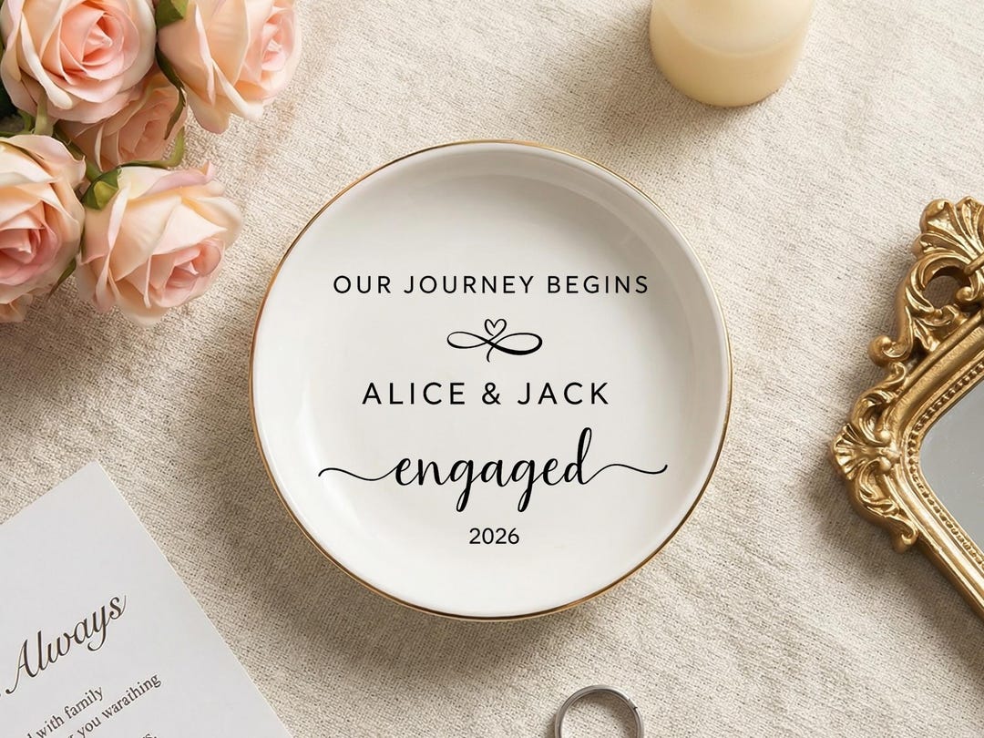 Personalized Engagement Ring Dish, Custom Couple Ceramic Jewelry Tray ...