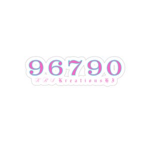 May include: A sticker featuring the numbers "96790" in pink with a light blue outline. The text "KRI Kreations LJ" is printed below the numbers in a light blue, stylized font. The sticker is white.
