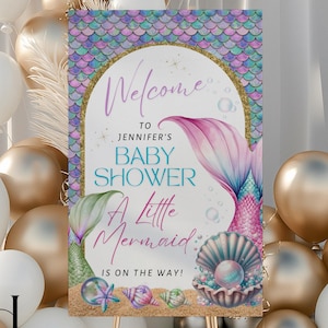 Mermaid Baby Shower Welcome Sign Printable | Girl Baby Shower Sign | Under The Sea Baby Shower Decor | Editable Baby Sign | Instant Download