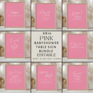 Pink Baby Shower Table Signs: 8 Printable Decor Themes (Digital Download)