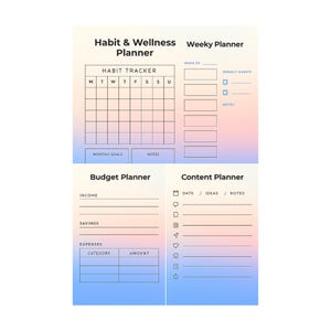 Minimalist Digital Planner Bundle | A4 Printable Monthly, Weekly, Daily Templates | Undated Planner PDF | To-Do List & Notes Pages