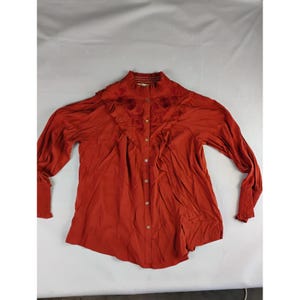 Liticle Womens Top Blouse Long Sleeve Button Up Orange Ruffle