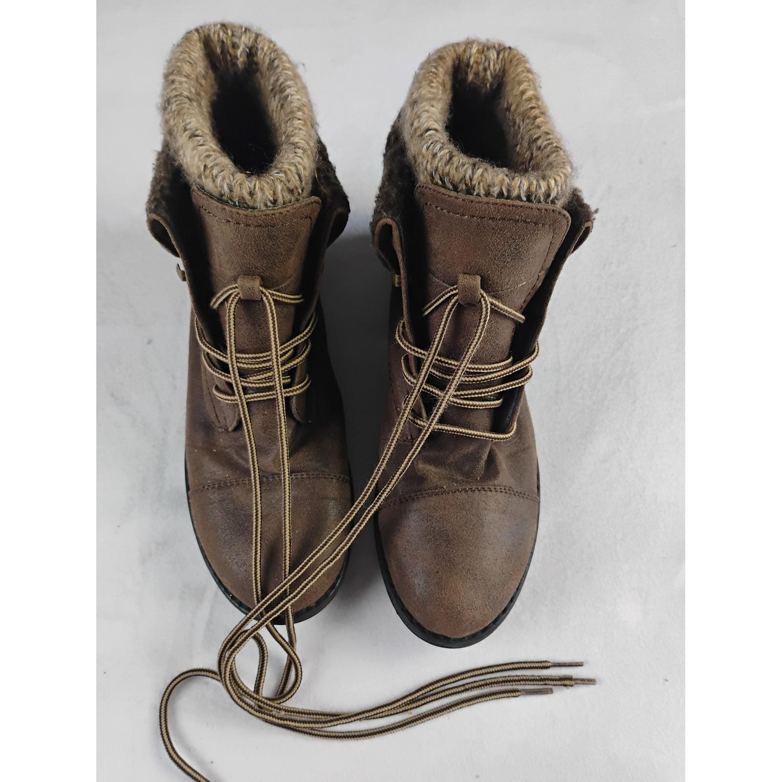 Cliffs White Mountain Brown Knit Cuff Lace up Ankle Boots 9M 