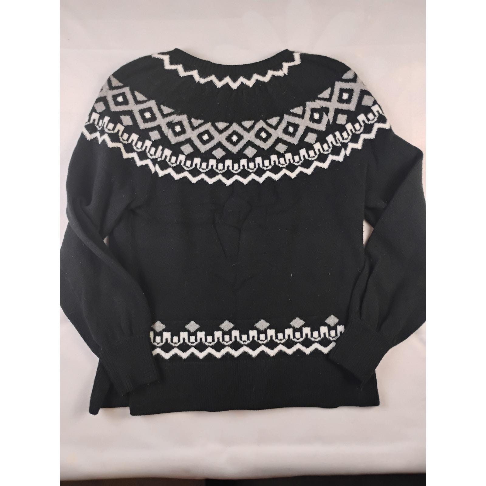 LOFT レディース セーター サイズM ブラック＆ホワイト 幾何学模様