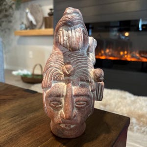 Old Mayan King Pacal Terra Cotta Sculpture.  Hand Made. Mexico.