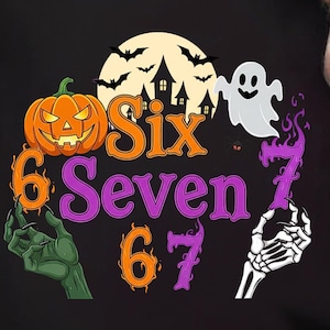 Mem z motywem Six Seven PNG: zabawny obrazek z okazji Halloween (pobieranie cyfrowe)