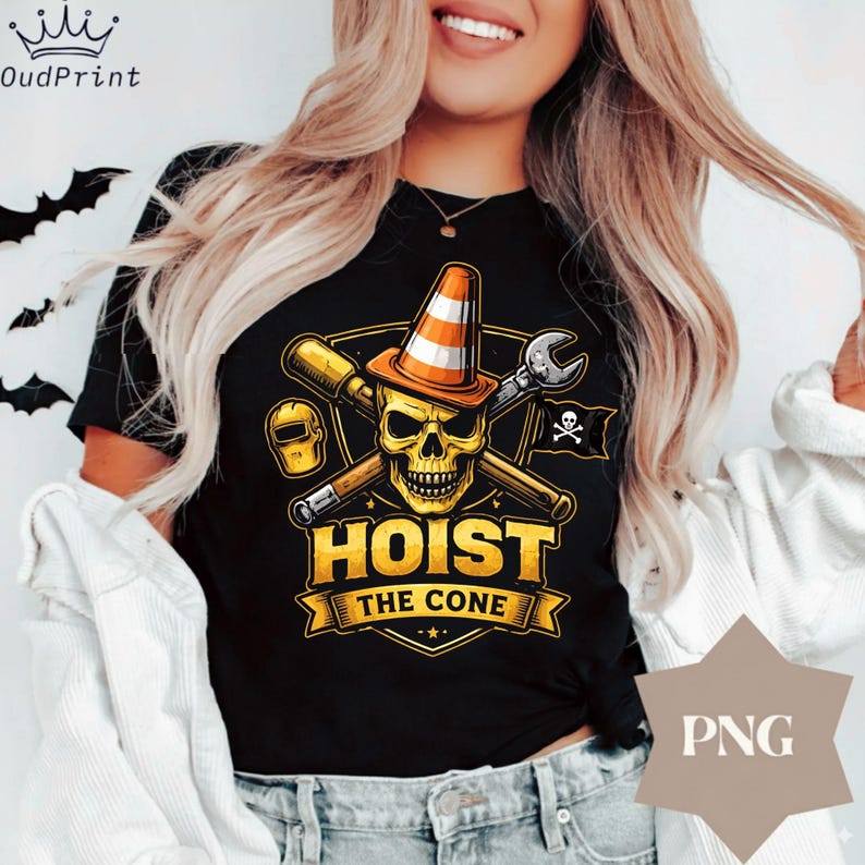 Pirates Hoist The Cone PNG, Funny Pirate Traffic Cone Graphic, Humor Sailing Shirt Design, Construction Cone Joke Tee, Meme Style Download image 13