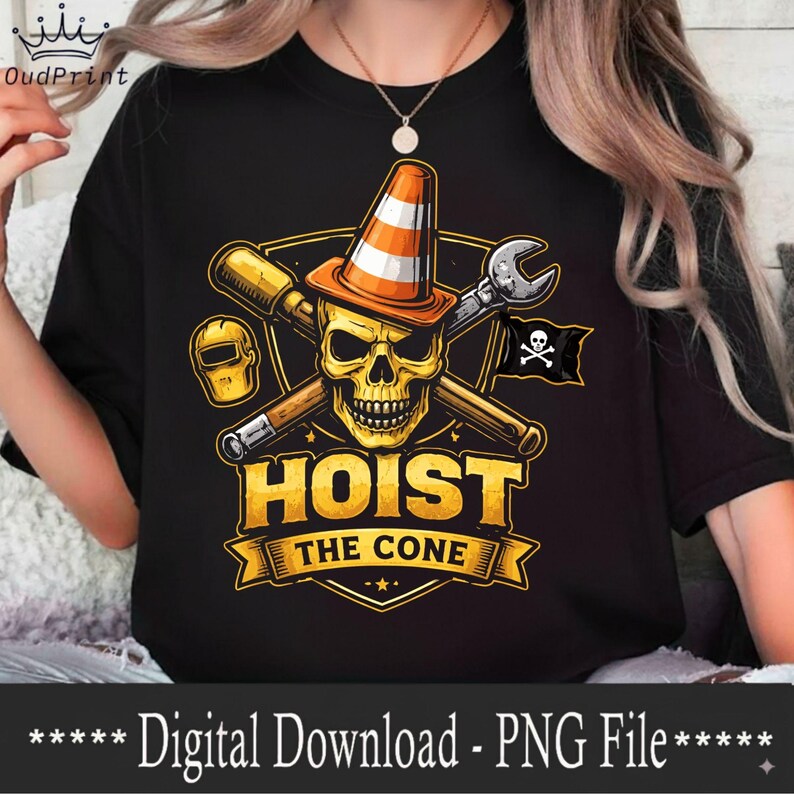 Pirates Hoist The Cone PNG, Funny Pirate Traffic Cone Graphic, Humor Sailing Shirt Design, Construction Cone Joke Tee, Meme Style Download image 2