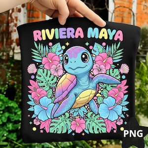 Riviera Maya Sea Turtle PNG: Tropical Floral Design (Digital Download)