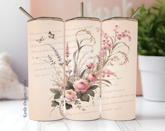 Floral Tumbler Wrap PNG, Cottagecore Sublimationsdesign, Hochzeitsbecher PNG, Muttertagsgeschenke Tumbler, 20 Unze Skinny Tumbler Sublimation