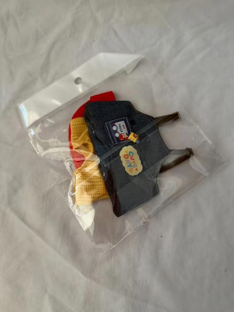 Labubu Style Doll Outfit Red Cap Denim Overalls Set Fits 17cm Figure image 2