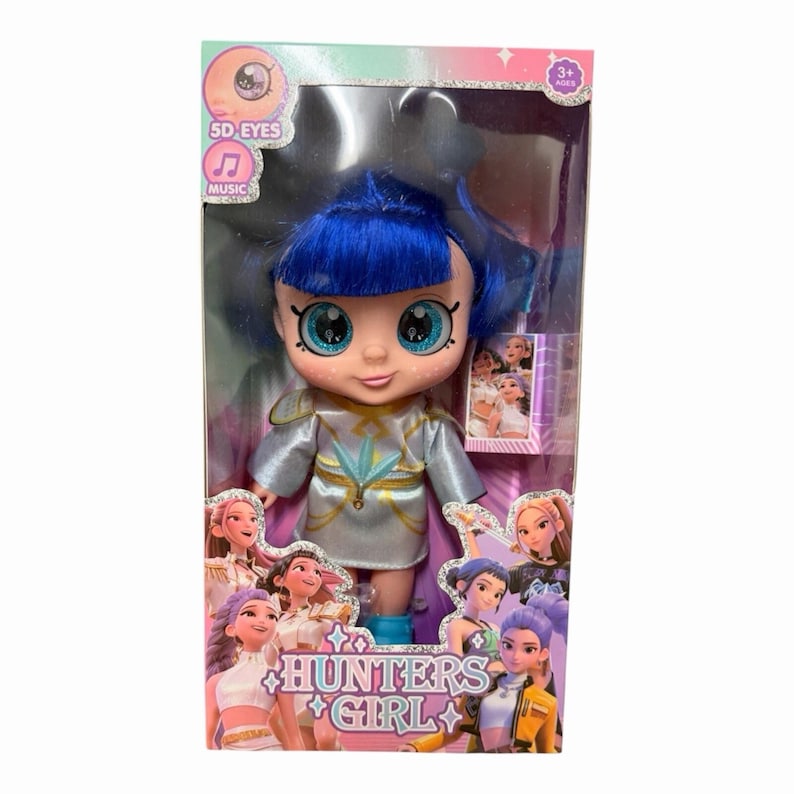 Hunters Girl Blue Hair Doll with 5D Eyes & Music - Singing Warrior Doll 10” image 1