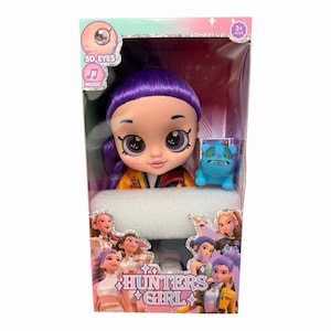 Muñeca Hunters Girl de pelo morado con ojos 5D y música - Muñeca guerrera con chaqueta de 25 cm (10 pulgadas) imagen 1
