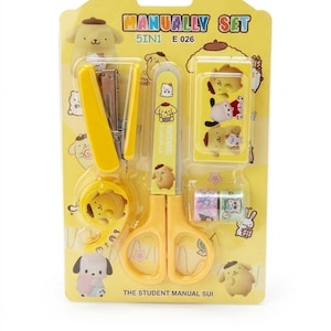 Cute 5-in-1 Kawaii Student Stationery Set - Pompompurin Scissors Stapler Tape