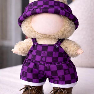 Labubu Puppenkleidung Lila Schwarz Kariert 2Teilig Outfit Top Rock Plüsch Kleidung Bild 1