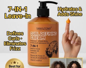 YANYUTONG Crema Definidora de Rizos 7 en 1 280 ml - Controla el encrespamiento, hidratante sin enjuague para cabello rizado, define los rizos y aporta brillo.