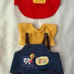 Labubu Style Doll Outfit Red Cap Denim Overalls Set Fits 17cm Figure image 3