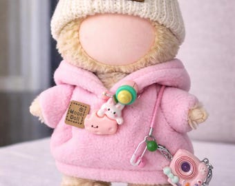 Labubu Doll Clothes Pink Hoodie Knit Hat Camera Charm Plush Outfit Set