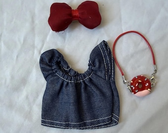 Labubu Outfit Kleidung Jeans Kleid Schleife Donut Taschen Set 17 cm Puppenkleidung