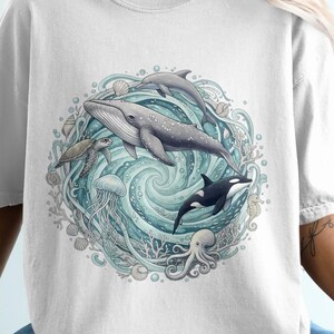 ocean animal shirt, sea animals shirt, dolphin graphic tee, retro vintage graphic tee, sea shells t-shirt, ocean shirt for nature lovers